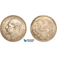 AL240, Bulgaria, Ferdinand I, 5 Leva 1894 KB, Kremnitz Mint, Silver, Scratches, XF-AU