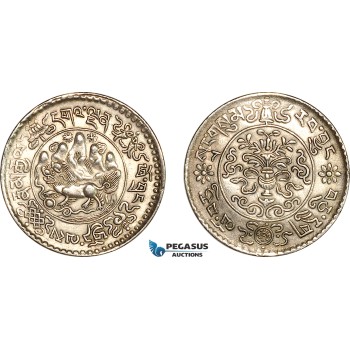 AL245, China, Tibet, 3 Srang BE 16-9 (1935) Silver, Light cleaning, AU-UNC