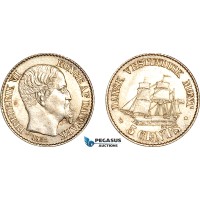 AL246, Danish West Indies, Frederik VII, 5 Cents 1859, Copenhagen Mint, Silver, Light cleaning, aUNC