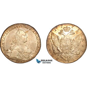 AL257, Russia, Catherine II, 1 Rouble 1775 СПБ ЯЧ, St. Petersburg Mint, Silver, Light cleaning, AU