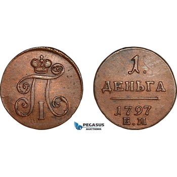 AL258, Russia, Paul I, Denga (1/2 Kopek) 1797 ЕМ, Ekaterinburg Mint, AU