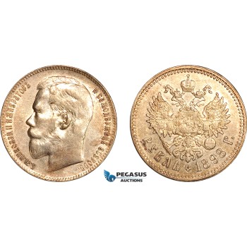AL269, Russia, Nicholas II, 1 Rouble 1898 (**) Brussels Mint, Silver, Cleaned, XF-AU