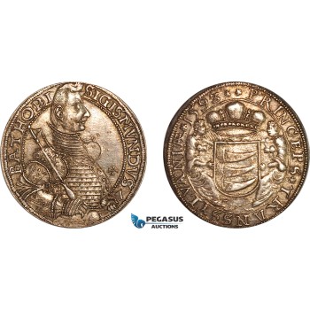 AL273, Transylvania (Siebenbürgen), Sigismund Bathory, Taler 1593/2, Nagybanya (Baia Mare) Mint, Silver (28.22g) Dav-8803, Toned, Much remaining luster! AU, Very Rare!