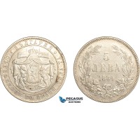 AL282, Bulgaria, Alexander I, 5 Leva 1884, St. Petersburg Mint, Silver, Cleaned, VF-XF