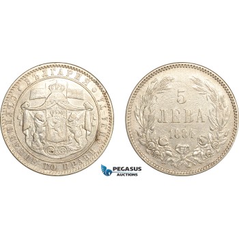AL282, Bulgaria, Alexander I, 5 Leva 1884, St. Petersburg Mint, Silver, Cleaned, VF-XF