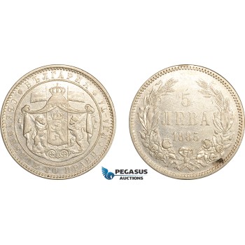 AL283, Bulgaria, Alexander I, 5 Leva 1885, St. Petersburg Mint, Silver, Cleaned, VF-XF
