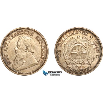 AL292, South Africa (ZAR) 2 1/2 Shillings 1895, Pretoria Mint, Silver, XF-AU
