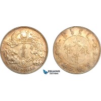 AL296, China, Empire, Dollar Yr. 3 (1911), Tientsin Mint, Silver, L&M 37, Light cleaning, Re-toned, Small edge damage, AU