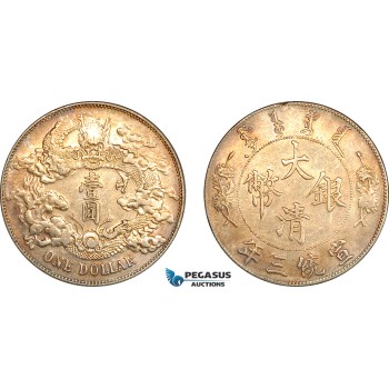 AL296, China, Empire, Dollar Yr. 3 (1911), Tientsin Mint, Silver, L&M 37, Light cleaning, Re-toned, Small edge damage, AU