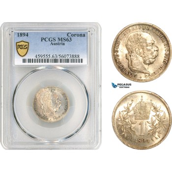 AL299, Austria, Franz Joseph, 1 Corona 1894, Vienna Mint, Silver, PCGS MS63