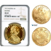 AL300, Austria, Franz Joseph, Restrike 4 Ducats 1915, Vienna Mint, Gold, NGC MS69