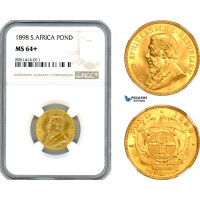 AL301, South Africa (ZAR) Pond 1898, Pretoria Mint, Gold, NGC MS64+
