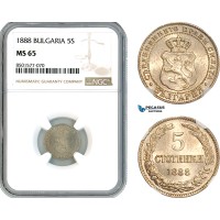 AL302, Bulgaria, Ferdinand I, 5 Stotinki 1888, Brussels Mint, NGC MS65