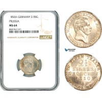AL309, Germany, Prussia, Friedrich Wilhelm IV, 2 1/2 Silbergroschen 1850 A, Berlin Mint, Billon, NGC MS64
