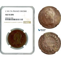 AL317, France, First Republic, 1 Decime L'An 7 A, Paris Mint, NGC AU55BN