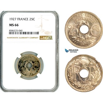 AL319, France, Third Republic, 25 Centimes 1927, Paris Mint, NGC MS66, Top Pop and single finest graded! AL319, France, Third Republic, 25 Centimes 1927, Paris Mint, NGC MS66, Top Pop and single finest graded!