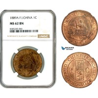 AL325, French Indo-China, 1 Centime 1889 A, Paris Mint, NGC MS62BN