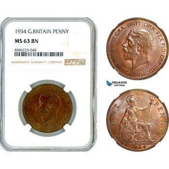 AL326, Great Britain, George V, 1 Penny 1934, London Mint, NGC MS63BN AL326, Great Britain, George V, 1 Penny 1934, London Mint, NGC MS63BN