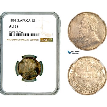 AL332, South Africa (ZAR) 1 Shilling 1892, Berlin Mint, Silver, NGC AU58