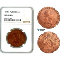 AL335, Austria, Franz II, 6 Kreuzer 1800 F, Hall Mint, NGC MS62RB
