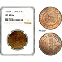 AL346, French Indo-China, 1 Centime 1885 A, Paris Mint, NGC MS63BN