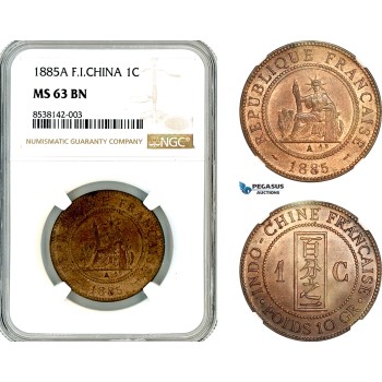 AL346, French Indo-China, 1 Centime 1885 A, Paris Mint, NGC MS63BN