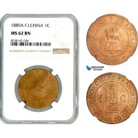AL347, French Indo-China, 1 Centime 1889 A, Paris Mint, NGC MS62BN