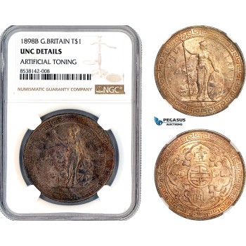 AL351, Great Britain, Trade Dollar 1898 B, Bombay Mint, Silver, NGC UNC Details AL351, Great Britain, Trade Dollar 1898 B, Bombay Mint, Silver, NGC UNC Details
