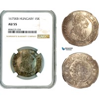 AL354, Hungary, Leopold I, 15 Krajczar 1675 KB, Kremnitz Mint, Silver, NGC AU55 AL354, Hungary, Leopold I, 15 Krajczar 1675 KB, Kremnitz Mint, Silver, NGC AU55