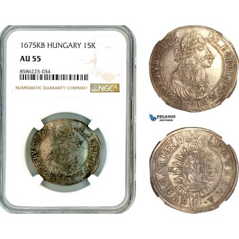 AL354, Hungary, Leopold I, 15 Krajczar 1675 KB, Kremnitz Mint, Silver, NGC AU55 AL354, Hungary, Leopold I, 15 Krajczar 1675 KB, Kremnitz Mint, Silver, NGC AU55