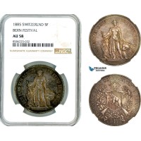 AL362, Switzerland, 5 Francs 1885, Bern Shooting Festival, Bern Mint, Silver, NGC AU58