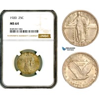 AL363, United States, Standing Liberty Quarter Dollar (25C) 1920, Philadelphia Mint, Silver, NGC MS64 AL363, United States, Standing Liberty Quarter Dollar (25C) 1920, Philadelphia Mint, Silver, NGC MS64