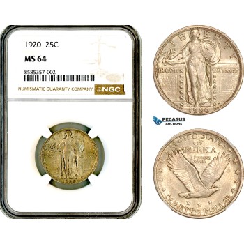 AL363, United States, Standing Liberty Quarter Dollar (25C) 1920, Philadelphia Mint, Silver, NGC MS64