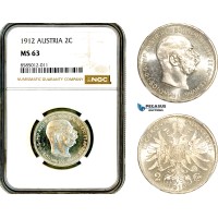 AL366, Austria, Franz Joseph, 2 Corona 1912, Vienna Mint, Silver, NGC MS63, Prooflike!