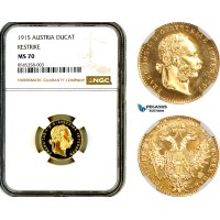 AL368, Austria, Franz Joseph, Restrike 1 Ducat 1915, Vienna Mint, Gold, NGC MS70, Top Pop!