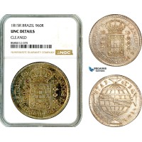 AL370, Brazil, Joao Prince Regent, 960 Reis 1815 R, Rio de Janeiro Mint, Silver, NGC UNC Details AL370, Brazil, Joao Prince Regent, 960 Reis 1815 R, Rio de Janeiro Mint, Silver, NGC UNC Details