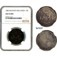AL373, Bulgaria, Alexander I, 10 Stotinki 1881, Heaton Mint, NGC AU53BN