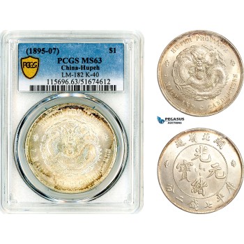 AL376, China, Hupeh, 1 Dollar ND (1895-07) Wuchang Mint, Silver, L&M-182, PCGS MS63