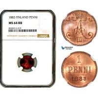 AL377, Finland, Alexander III. of Russia, 1 Penni 1883, Helsinki Mint, NGC MS64RB