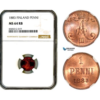 AL377, Finland, Alexander III. of Russia, 1 Penni 1883, Helsinki Mint, NGC MS64RB
