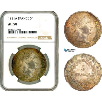 AL379, France, Napoleon, 5 Francs 1811 A, Paris Mint, Silver, NGC AU58