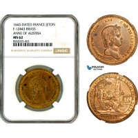 AL380, France, Louis XIV, Brass Medal 1643, Anne of Austria Regent, NGC MS62
