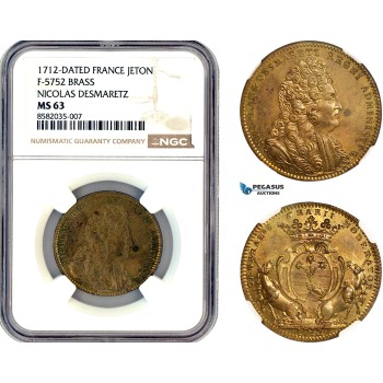 AL384, France, Brass Medal 1712, Nicolas Desmaretz, NGC MS63