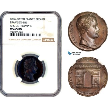 AL385, France, Napoleon, Bronze Medal 1806, by Montagny, Arc de Triomphe, NGC MS65BN