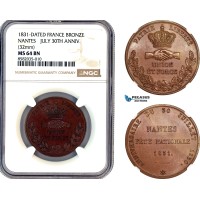 AL386, France, Nantes, Bronze Medal 1831, July 30TH Anniv, NGC MS64BN
