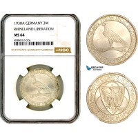 AL389, Germany, Weimar Republic, 3 Reichsmark 1930 A, Berlin Mint, Silver, "Rhineland Liberation", NGC MS64