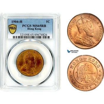 AL395, Hong Kong, Edward VII, 1 Cent 1904 H, Heaton Mint, PCGS MS65RB AL395, Hong Kong, Edward VII, 1 Cent 1904 H, Heaton Mint, PCGS MS65RB