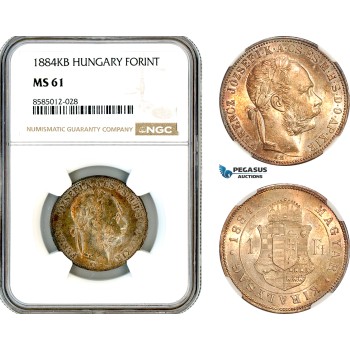 AL396, Hungary, Franz Joseph, 1 Forint 1884 KB, Kremnitz Mint, Silver, NGC MS61 AL396, Hungary, Franz Joseph, 1 Forint 1884 KB, Kremnitz Mint, Silver, NGC MS61