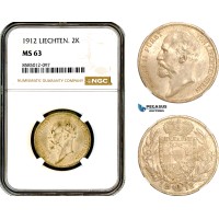 AL402, Liechtenstein, Johann, 2 Kronen 1912, Vienna Mint, Silver, NGC MS63 AL402, Liechtenstein, Johann, 2 Kronen 1912, Vienna Mint, Silver, NGC MS63