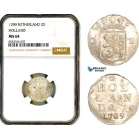 AL403, Netherlands, Holland, 2 Stuivers 1789, Silver, NGC MS64, Top Pop!